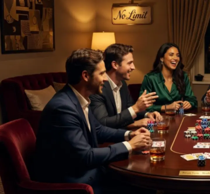 Privát, meghitt pókerest gyertyafénnyel és elegáns dekorációval.